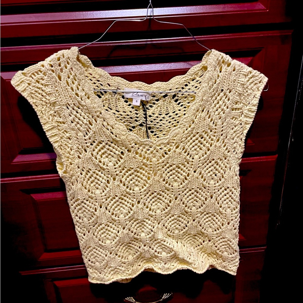 Brand New Elan Crochet Cap Sleeve Sweater Shirt